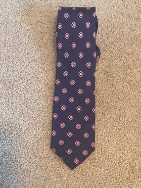 Classic Navy Floral Medallion Silk Tie - Men's Accessory